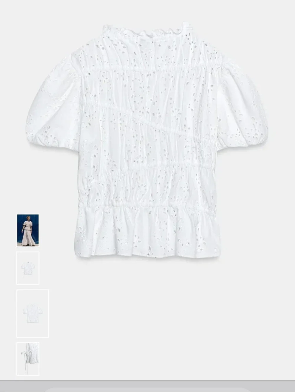 Zara White Eyelet Ruffled Peplum Blouse